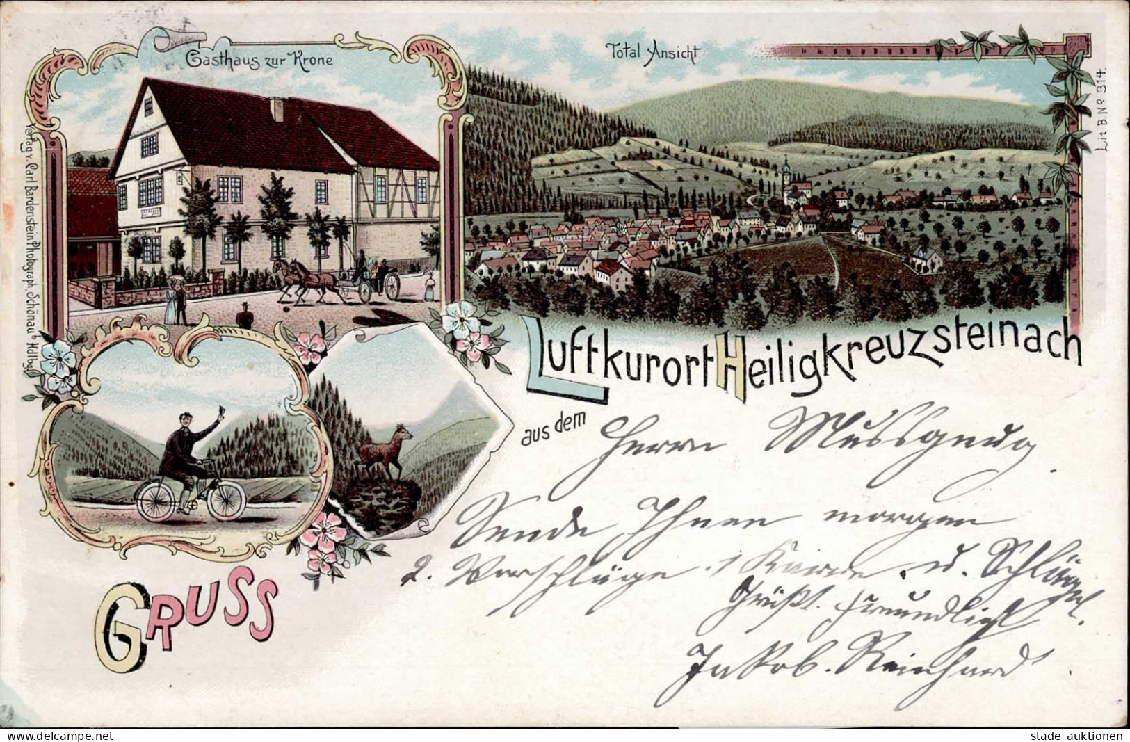 Heiligkreuzsteinach (6901) Gasthaus Zur Krone Fahrrad 1902 I-II (fleckig) Cycles - Heidelberg