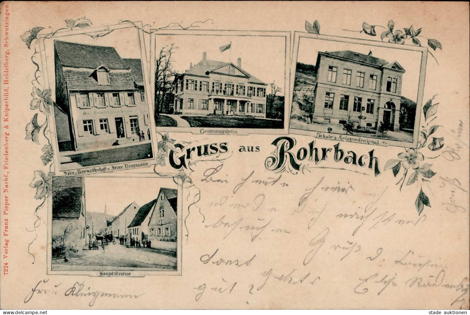 Rohrbach Heidelberg (6900) Gasthaus Wein Bier Heine Klingmann Genesungsheim Schule Kriegerdenkmal 1902 I-II Bière Vigne - Heidelberg