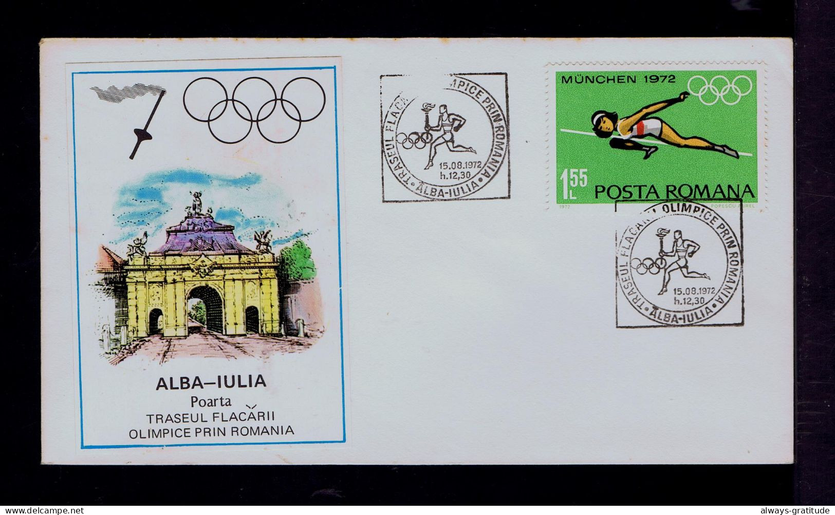 Sp10520 ROMANIA "the Route Of The Olympic Flame Through Romania" ALBA-IULIA Porte /sports Munchen 1972 Athletics - Athletics