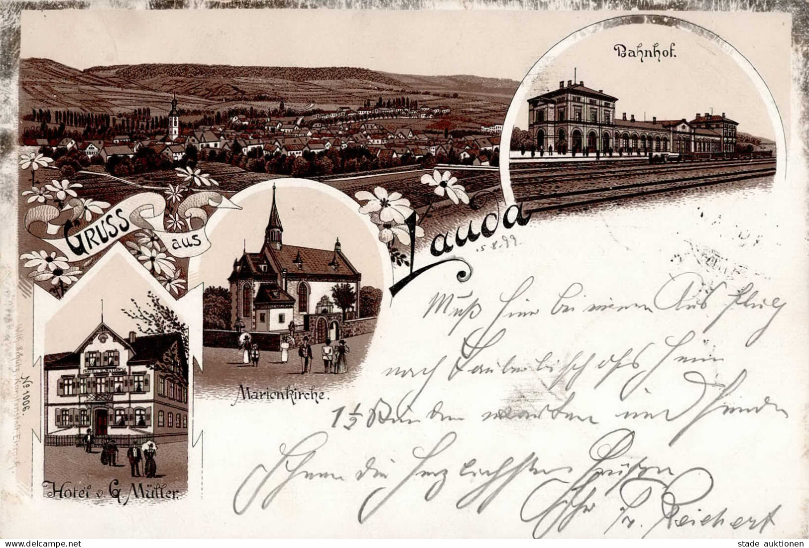 Lauda (6970) Hotel Müller Bahnhof Eisenbahn Marienkirche 1899 II (Stauchung) Chemin De Fer - Other & Unclassified