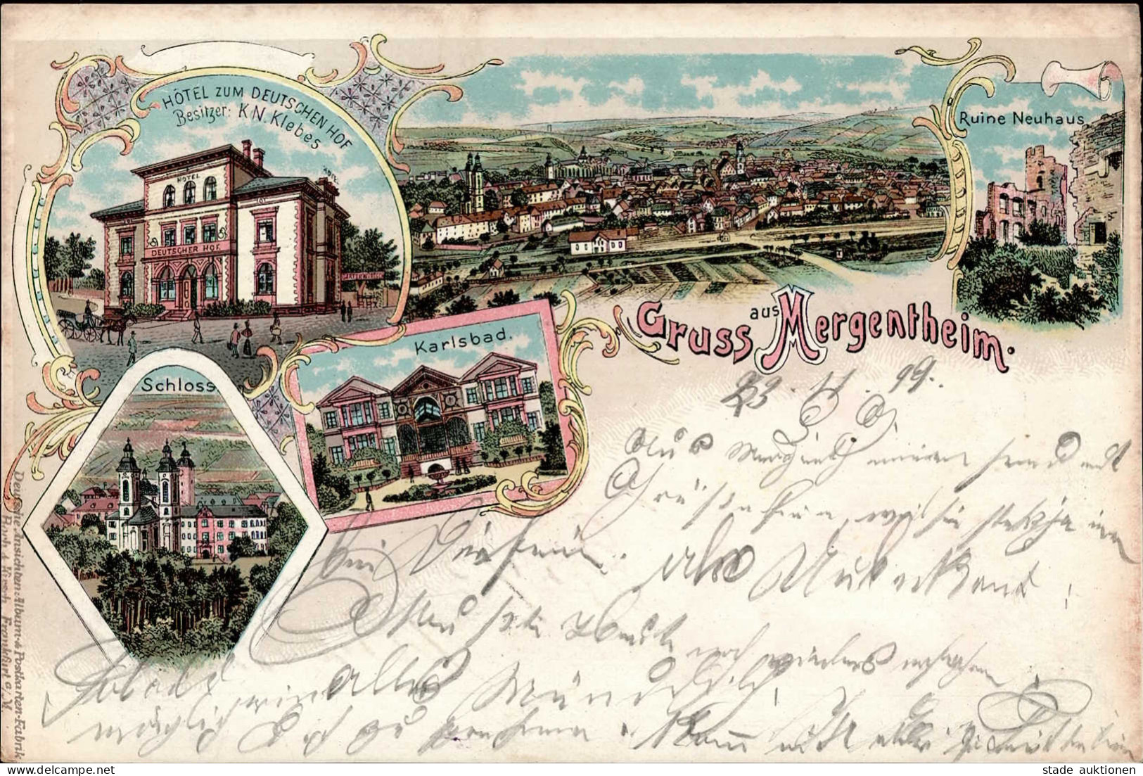 Bad Mergentheim (6990) Hotel Zum Deutschen Hof Karlsbad Schloss Ruine Neuhaus 1899 I-II - Bad Mergentheim