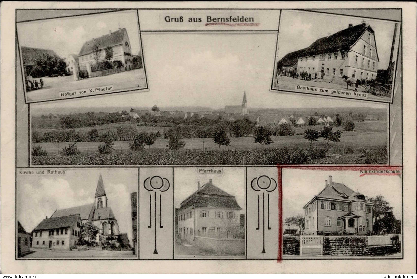 Bernsfelden (6991) Rathaus Kleinkinderschule Gasthaus Zum Goldenen Kreuz II (Stauchung) - Other & Unclassified