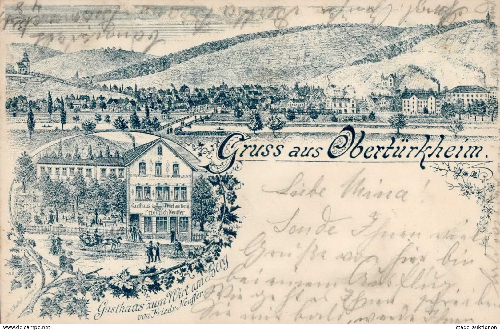 Obertürkheim (7000) Gasthaus Zum Wirt Am Berg 1898 I-II (Ecke Gestaucht) - Stuttgart