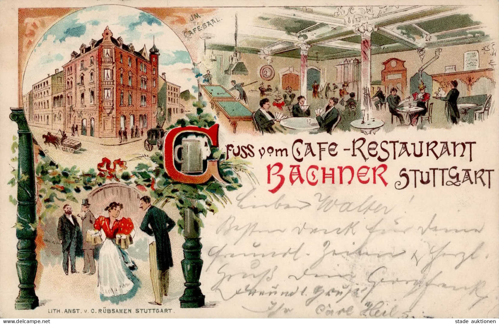 Stuttgart (7000) Cafe Gasthaus Bachner 1901 I-II (Marke Entfernt Ecke Gestaucht) - Stuttgart