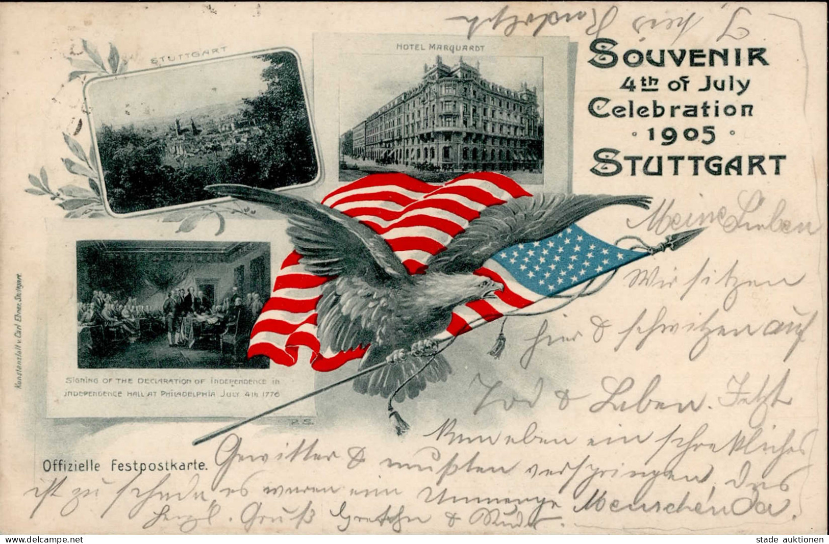 Stuttgart (7000) Souvenir 4th Of July 1905 Hotel Marquardt Unabhängigkeitserklärung I-II - Stuttgart