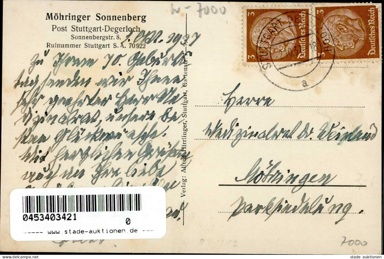 STUTTGART-DEGERLOCH (7000) - MÖHRINGER SONNENBERG I-II - Stuttgart