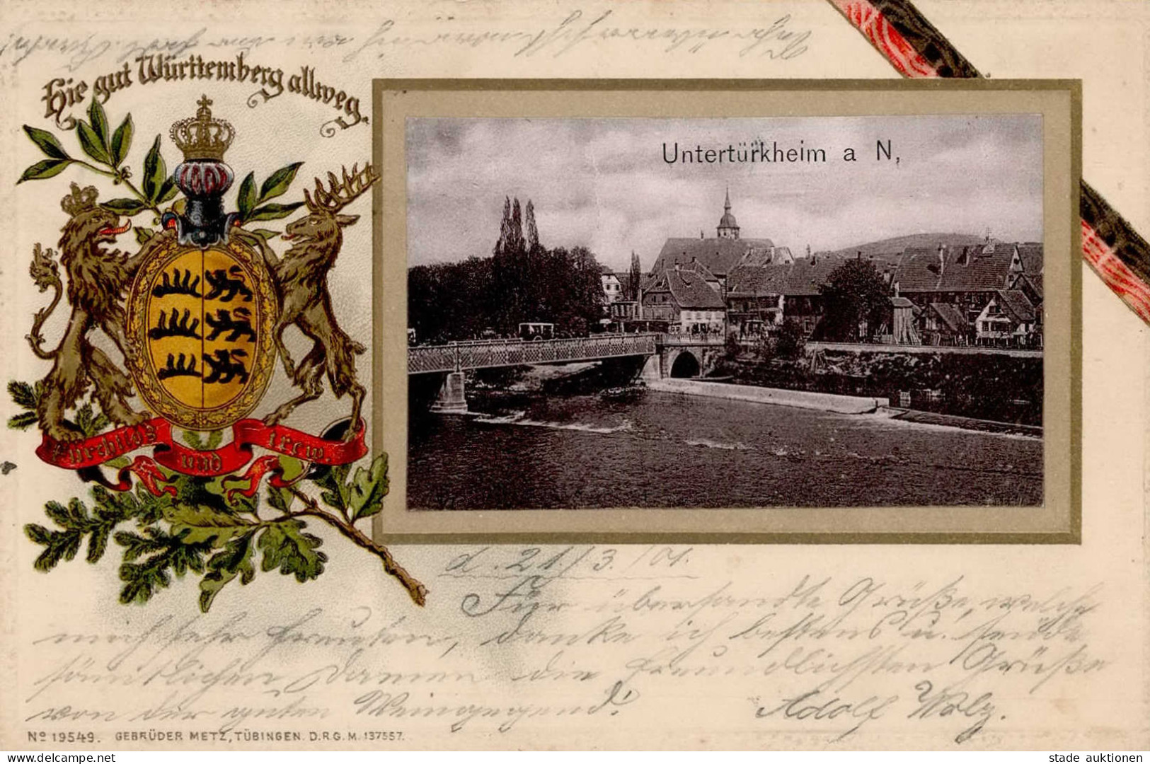 Untertürkheim (7000) Wappen Württemberg 1901 Prägedruck I-II (RS Fleckig) - Stuttgart