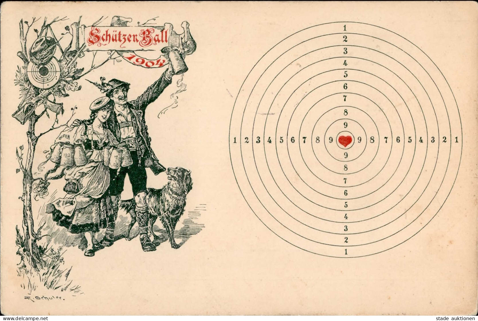 Stuttgart (7000) Schützenball 1904 Sign. Schule II (Stauchung, Marke Entfernt) - Stuttgart