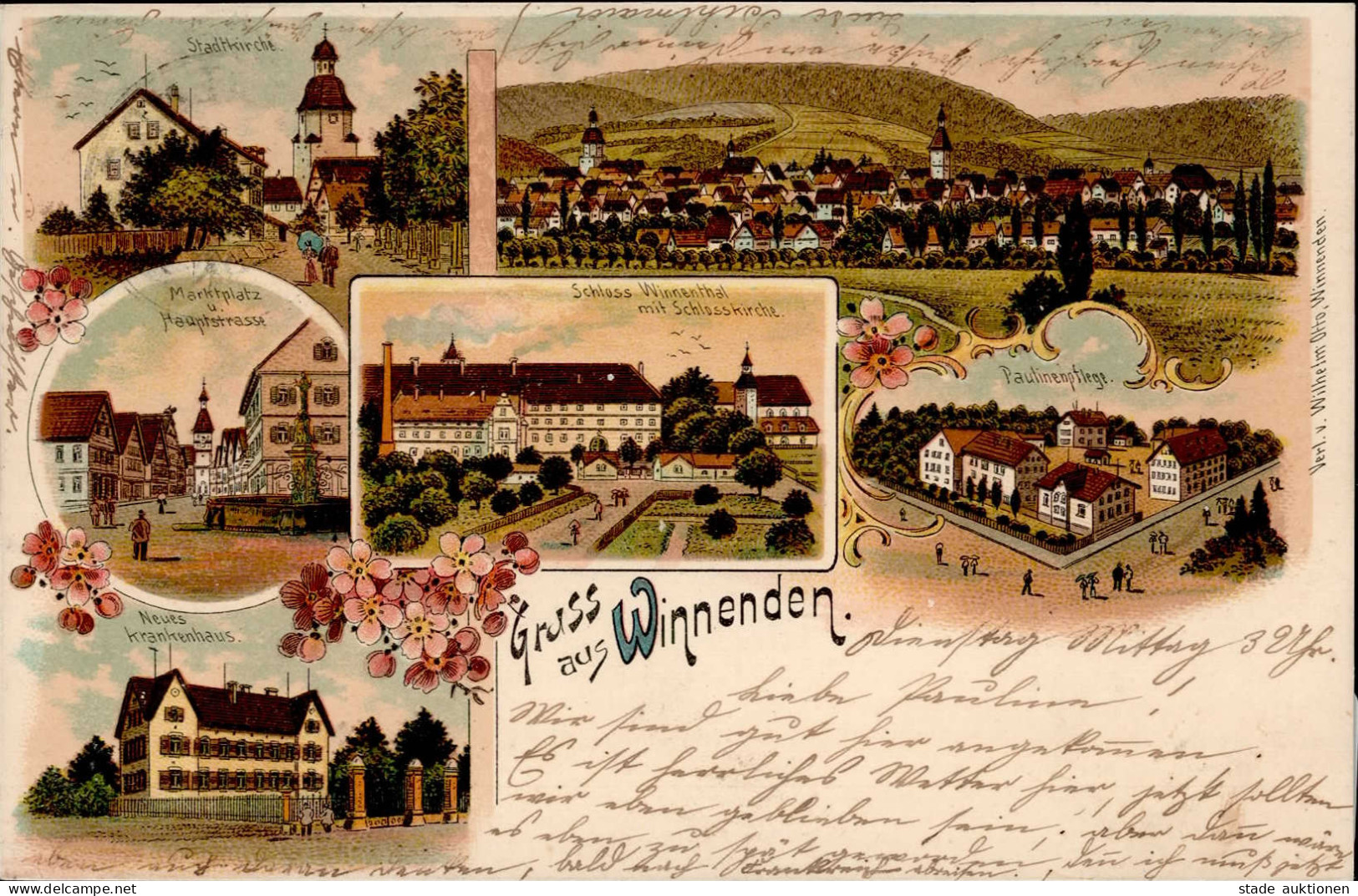 Winnenden (7057) Paulinenpflege Stadtkirche Marktplatz Krankenhaus Schloss Winnenthal Schlosskirche 1901 I-II (Ecken Abg - Autres & Non Classés