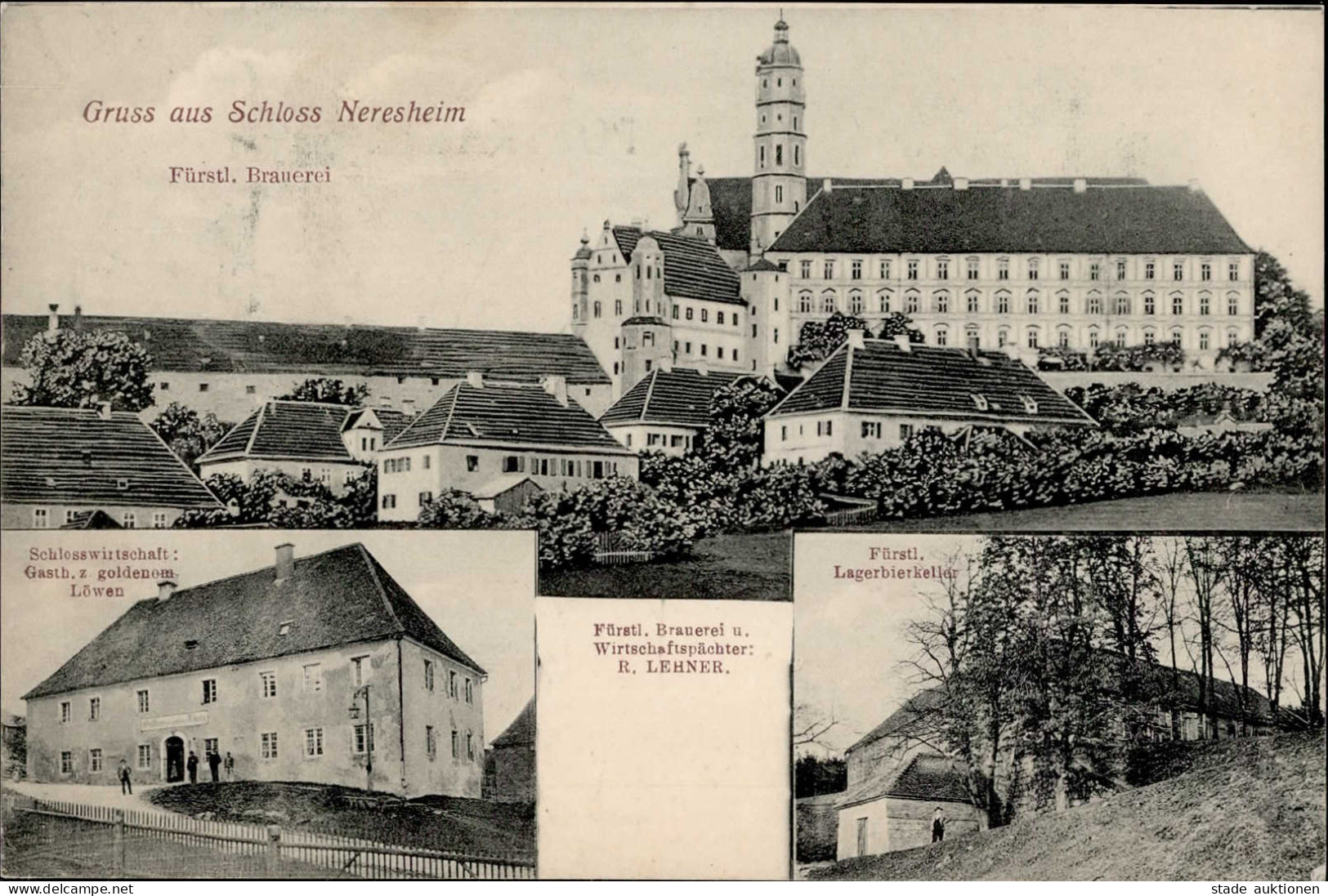 Neresheim (7085) Gasthaus Zum Goldenen Löwen Brauerei Lehner 1910 II (Stauchung) - Other & Unclassified