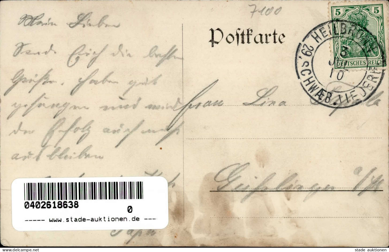 Heilbronn (7100) 29. Allgemeines Liederfest Des Schwäbischen Sängerbundes Sonderstempel 1910 II (fleckig RS) - Andere & Zonder Classificatie