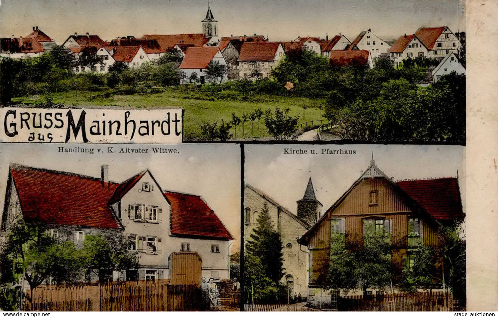 Mainhardt (7173) Kirche Pfarrhaus Handlung K. Altvater Wittwe 1914 I-II (fleckig) - Other & Unclassified