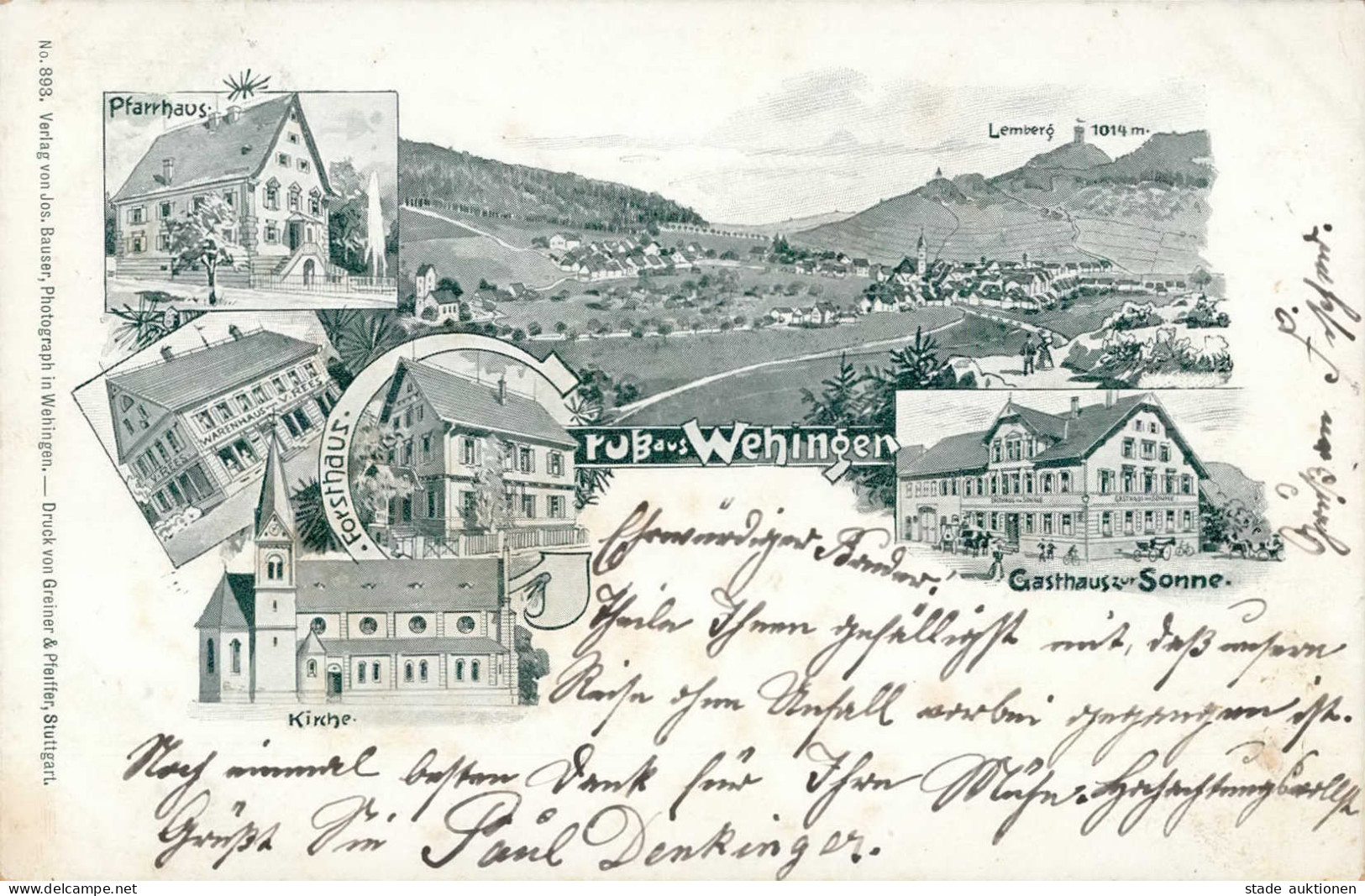 Wehingen (7209) Handlung Rees Gasthaus Zur Sonne 1898 I- - Other & Unclassified