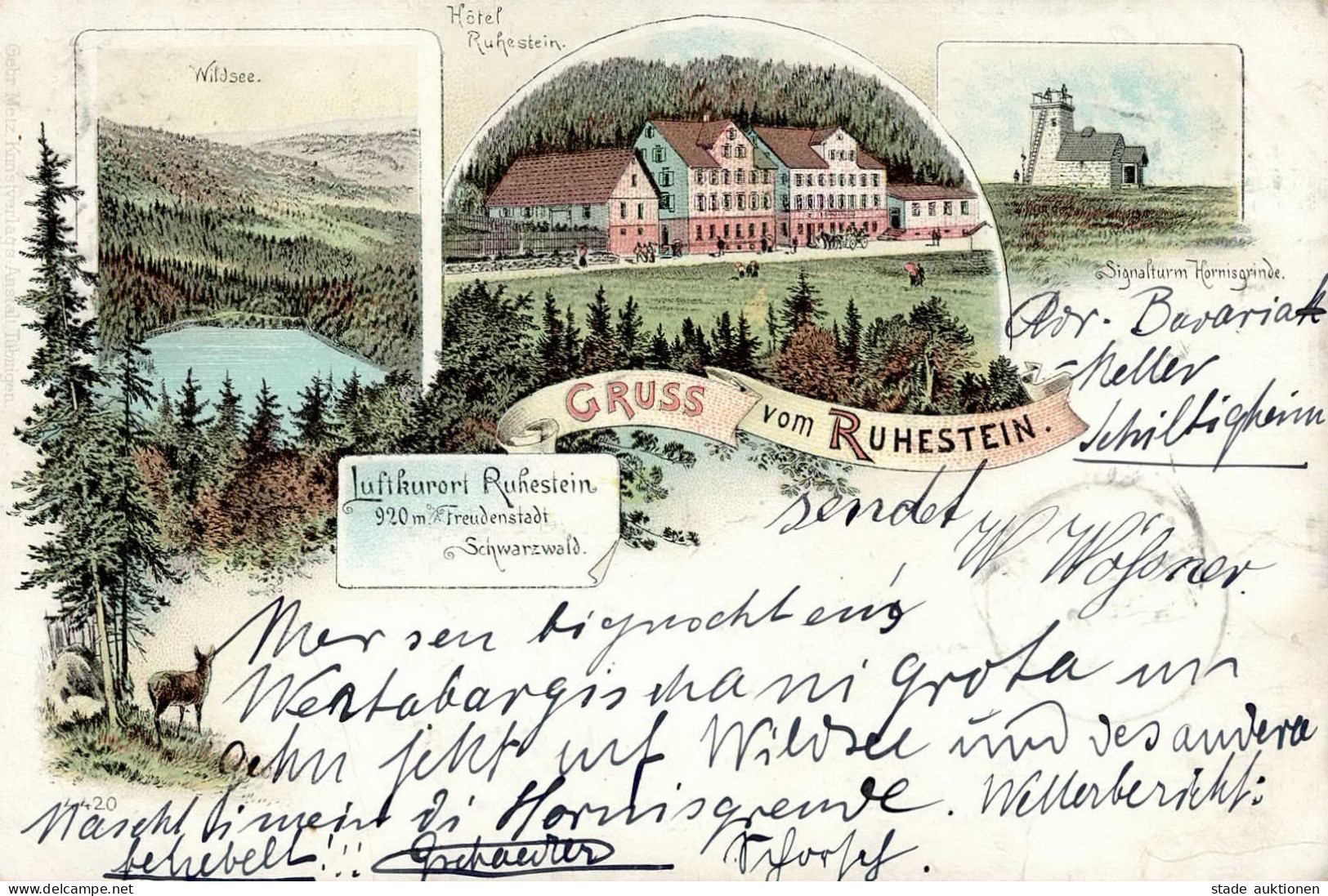 Freudenstadt (7290) Hotel Ruhestein Wildsee Signalturm 1898 I-II (fleckig, Ecken Abgestossen) - Other & Unclassified