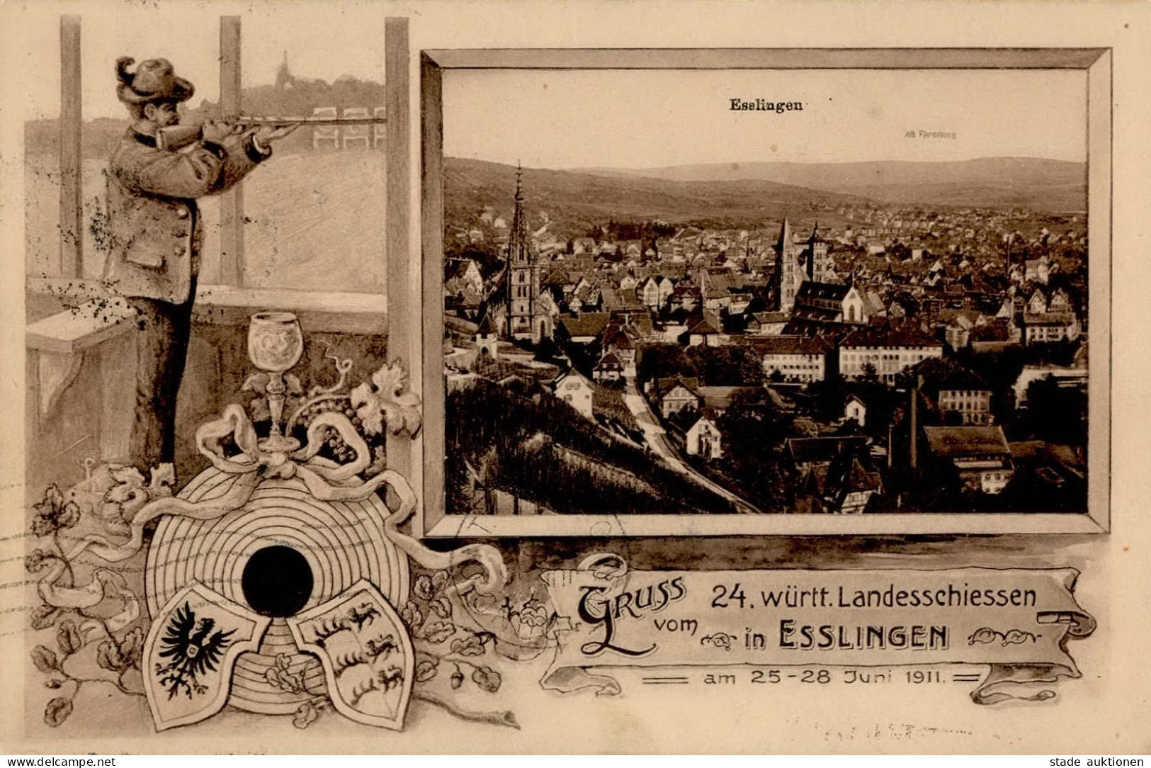 Esslingen (7300) 24. Württembergisches Landesschießen 25. Bis 28. Juni 1911 I (Marke Entfernt) - Esslingen