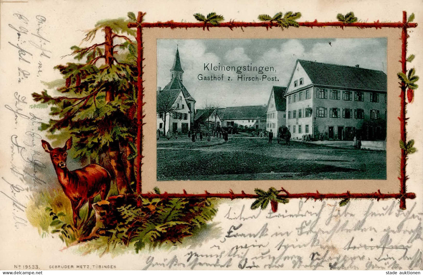 Kleinengstingen (7418) Präge-AK Gasthof Zum Hirsch Post 1902 I-II - Autres & Non Classés