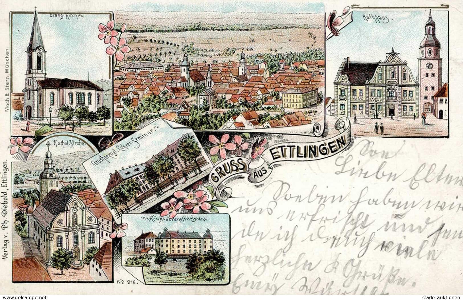 Ettlingen (7505) Rathaus Kgl. Unteroffizierschule Grossherzgl. Lehrer-Seminar Vorläufer 1897 II (Stauchung) - Ettlingen