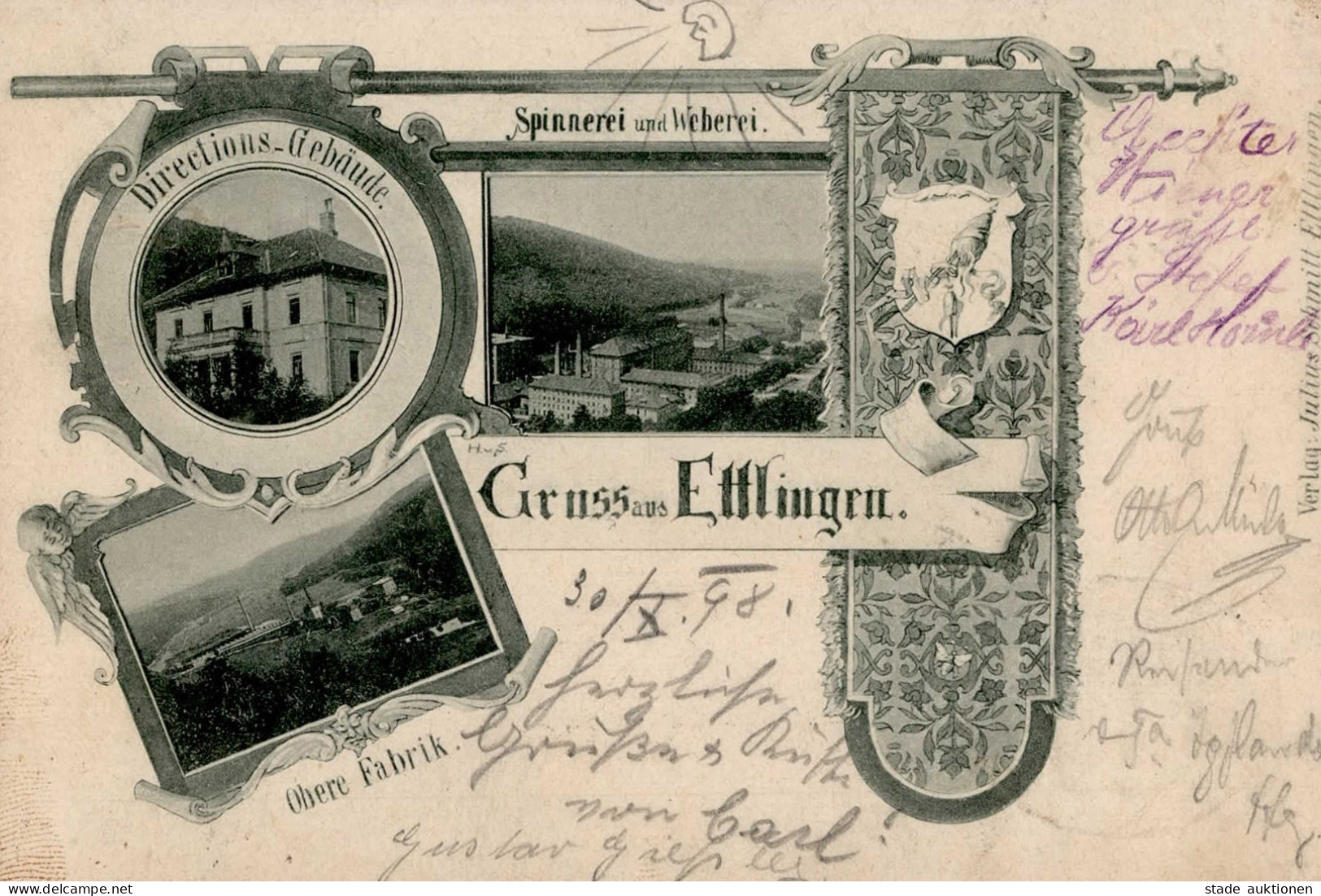 Ettlingen (7505) Spinnerei Und Weberei 1898 I-II (Stempeldurchdruck) - Ettlingen