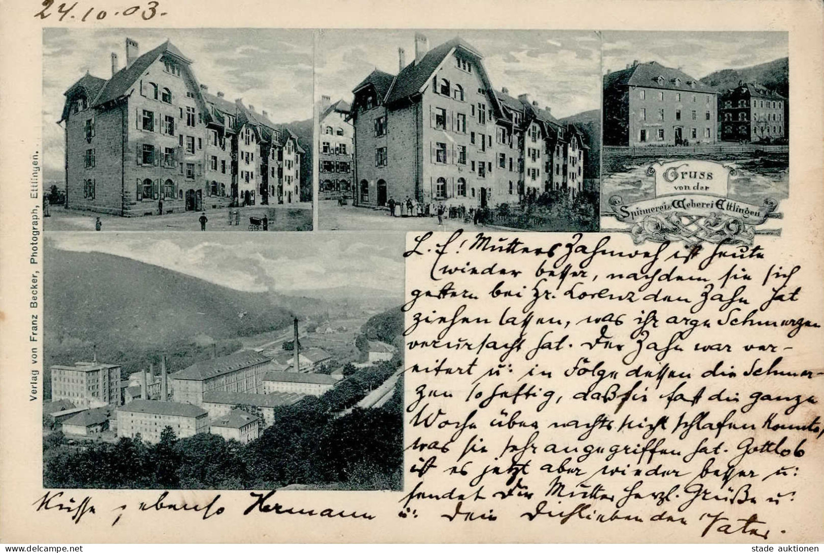 Ettlingen (7505) Spinnerei Und Weberei 1903 I-II (kl. Stauchung) - Ettlingen