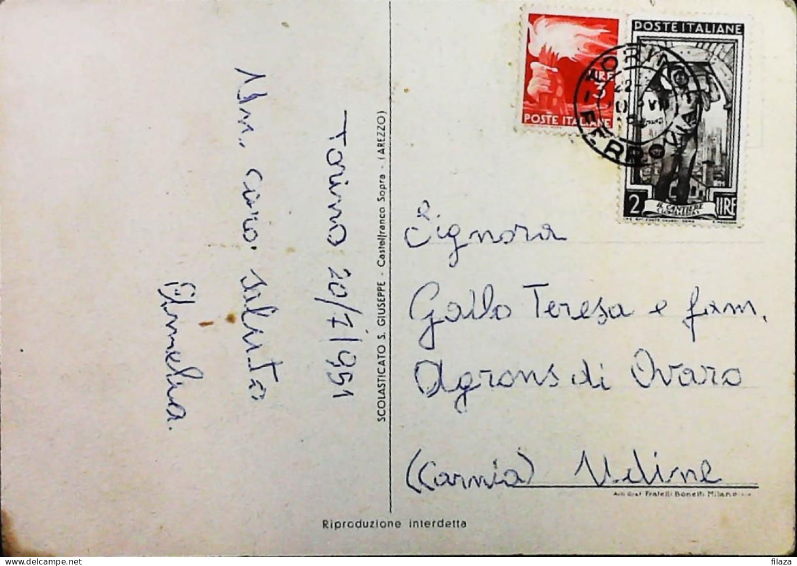 Italy - Repubblica - Democratica + Italia Al Lavoro Lettera / Cartolina Da Torino - S7252 - 1946-60: Storia Postale