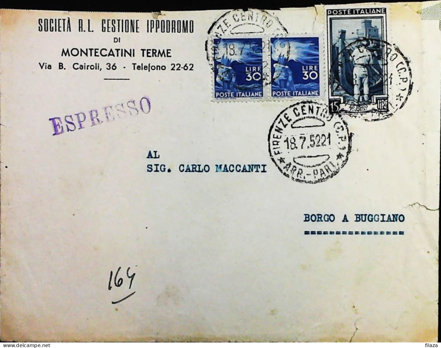 Italy - Repubblica - Democratica + Italia Al Lavoro Espresso Da Firenze - S7237 - 1946-60: Poststempel