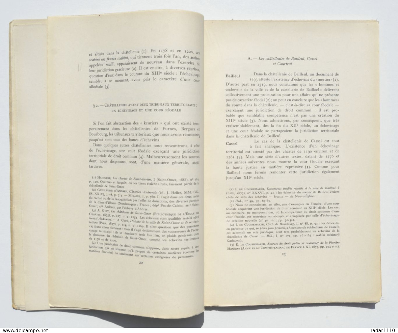 Recherches sur les tribunaux de châtellenie en Flandre - F. Ganshof / Bruges Gand Termonde Ypres Douai Furnes Cassel etc