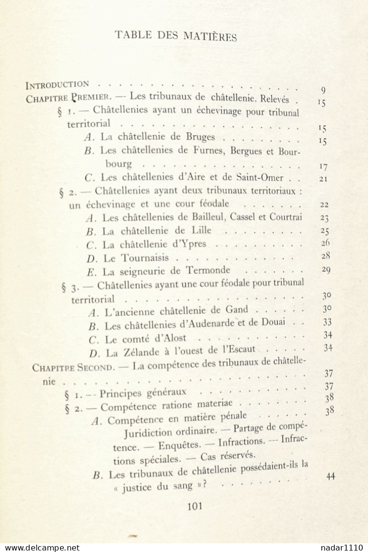 Recherches sur les tribunaux de châtellenie en Flandre - F. Ganshof / Bruges Gand Termonde Ypres Douai Furnes Cassel etc