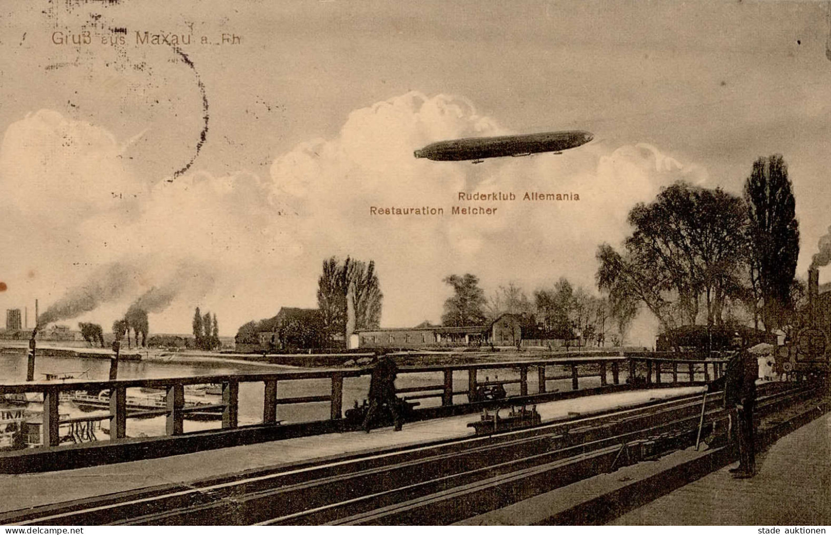 Maxau (7500) Zeppelin Gasthaus Melcher Eisenbahn 1913 I Chemin De Fer Dirigeable - Karlsruhe