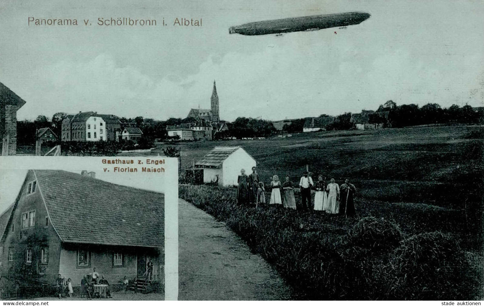 Schöllbronn (7505) Gasthaus Zum Engel Inh. Maisch Zeppelin 1918 I- Dirigeable Ange - Karlsruhe