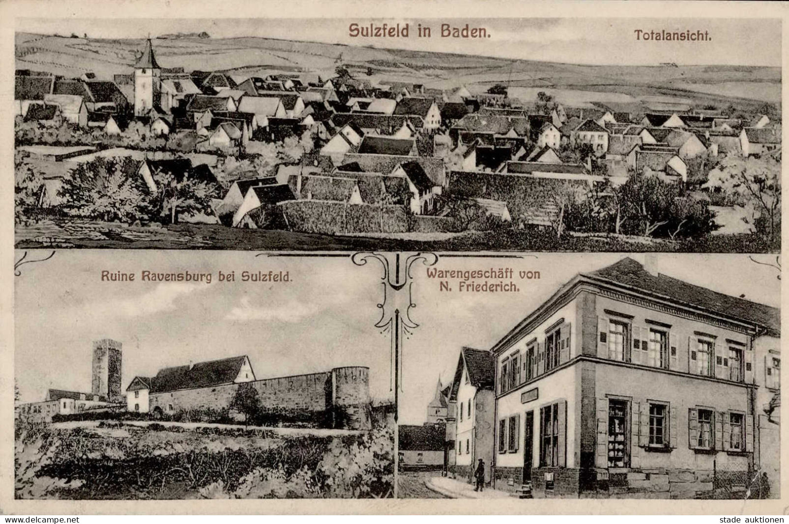 Sulzfeld (7519) Warenhandlung Friederich Ruine Ravensburg 1925 II (Stauchungen) - Karlsruhe