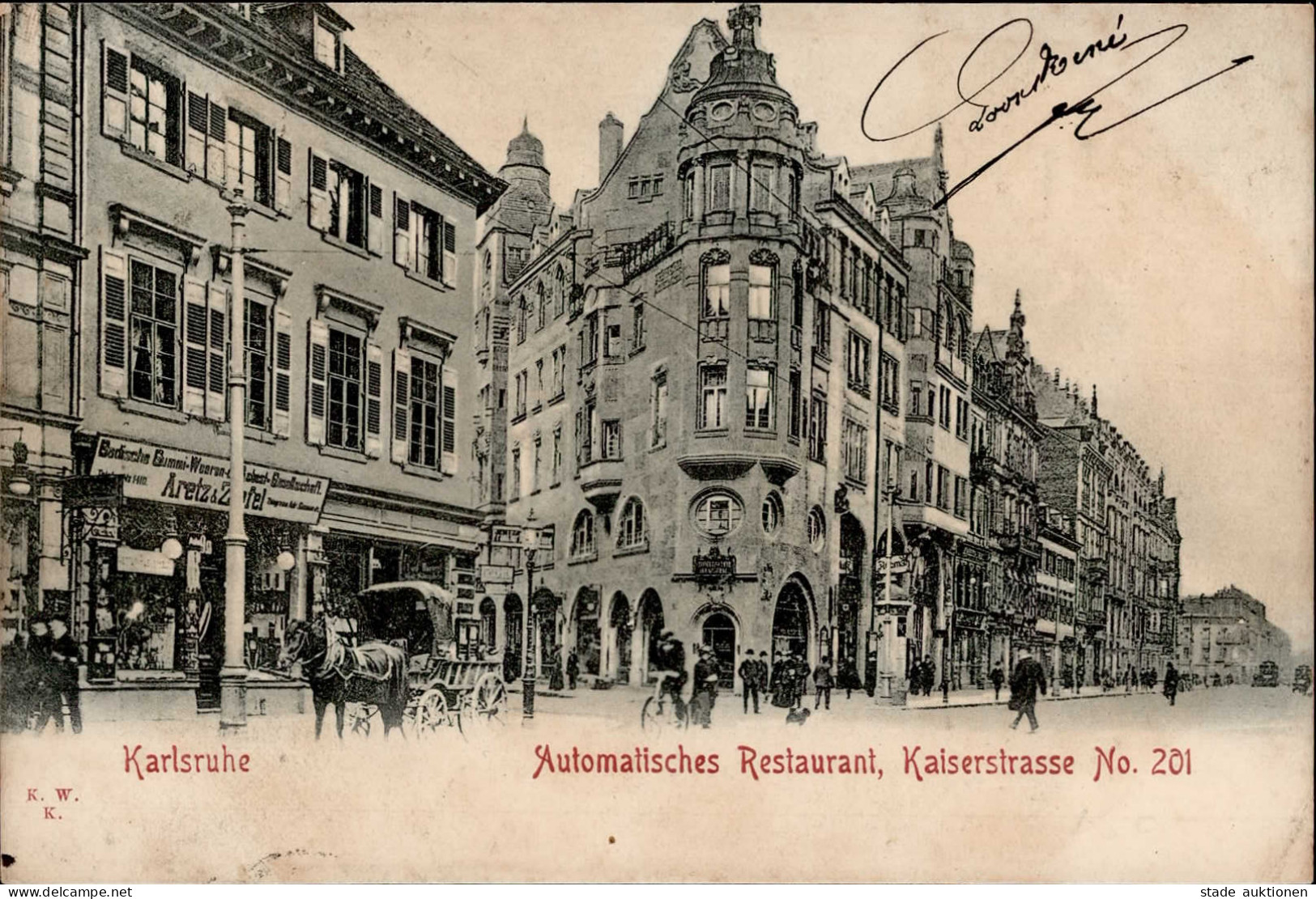 Karlsruhe (7500) Automatisches Gasthaus Kaiserstrasse Gummiwarenhandlung I-II - Karlsruhe