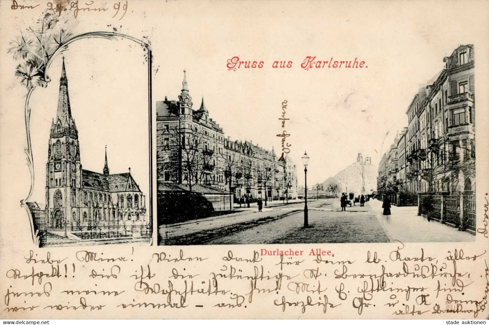 Karlsruhe (7500) Durlacher Allee 1899 II (kleine Stauchung, Marke Teilweise Entfernt) - Karlsruhe