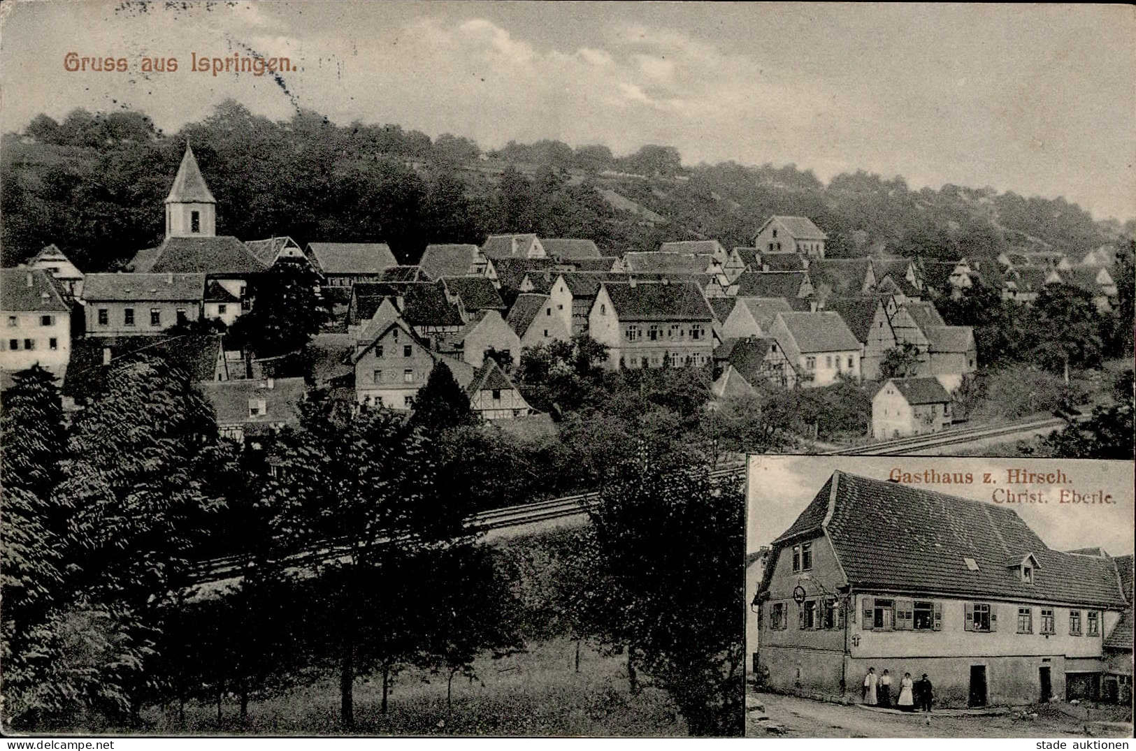 Ispringen (7536) Gasthaus Zum Hirsch Bahnpost Karlsruhe Mühlacker Zug 1205 1909 I- - Karlsruhe