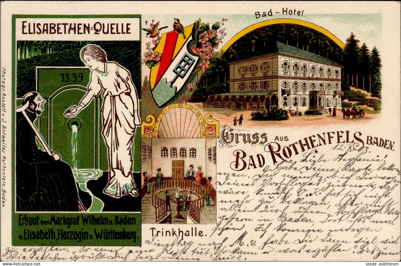 BAD ROTENFELS (7560) Litho ELISABETHEN-QUELLE Mit Bad Hotel I - Karlsruhe