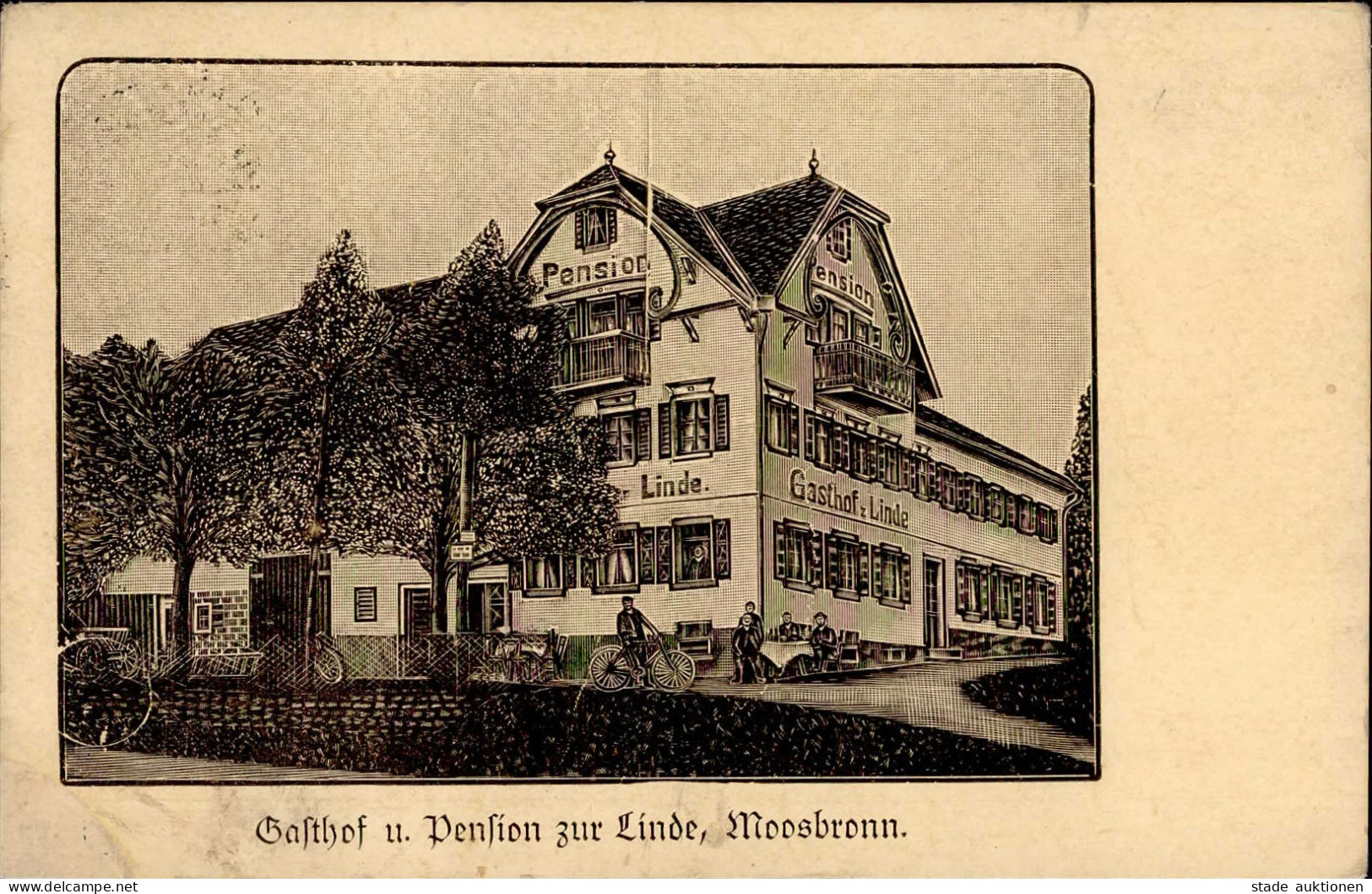 Moosbronn (7560) Gasthaus Hotel Zur Linde I-II (Marke Entfernt, Fleckig) - Karlsruhe