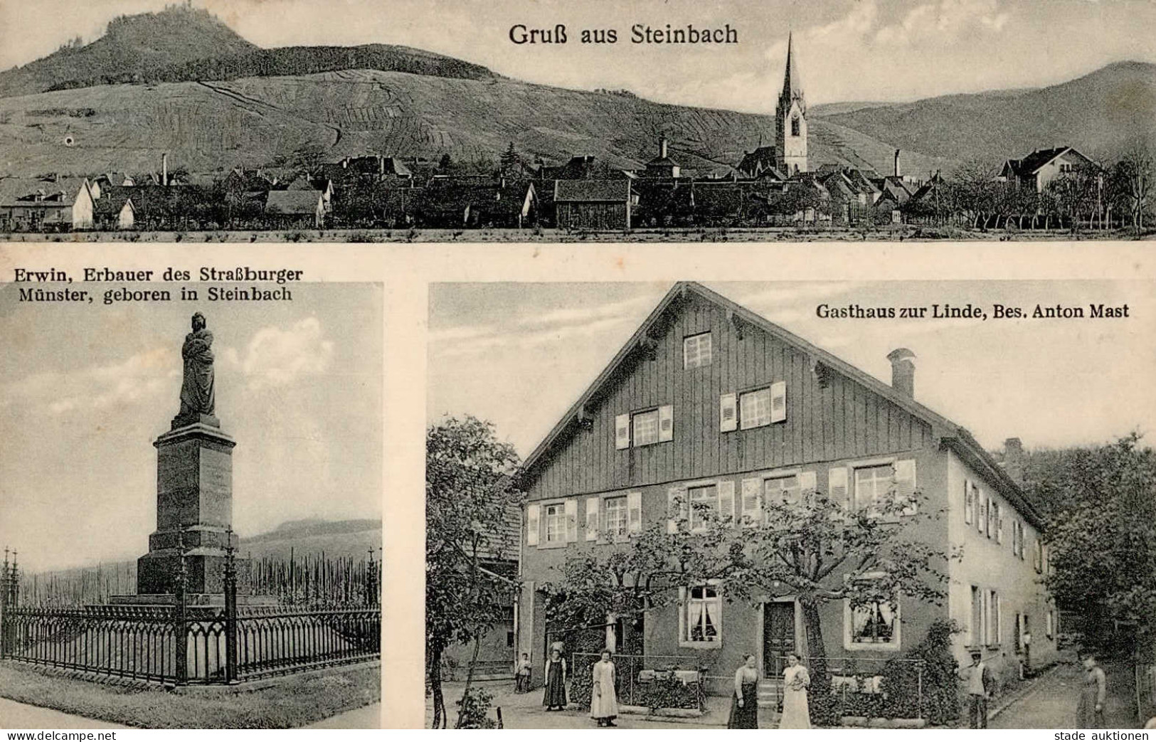 Steinbach (7570) Gasthaus Zur Linde Bes. Mast, Anton Denkmal 1925 I-II - Karlsruhe