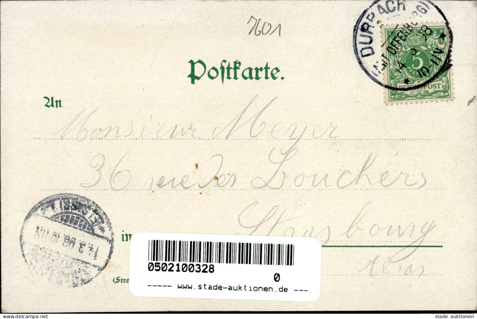 Durbach (7601) Gasthaus Zum Ritter Schloss Staufenberg 1898 II (Stempeldurchdruck) - Karlsruhe