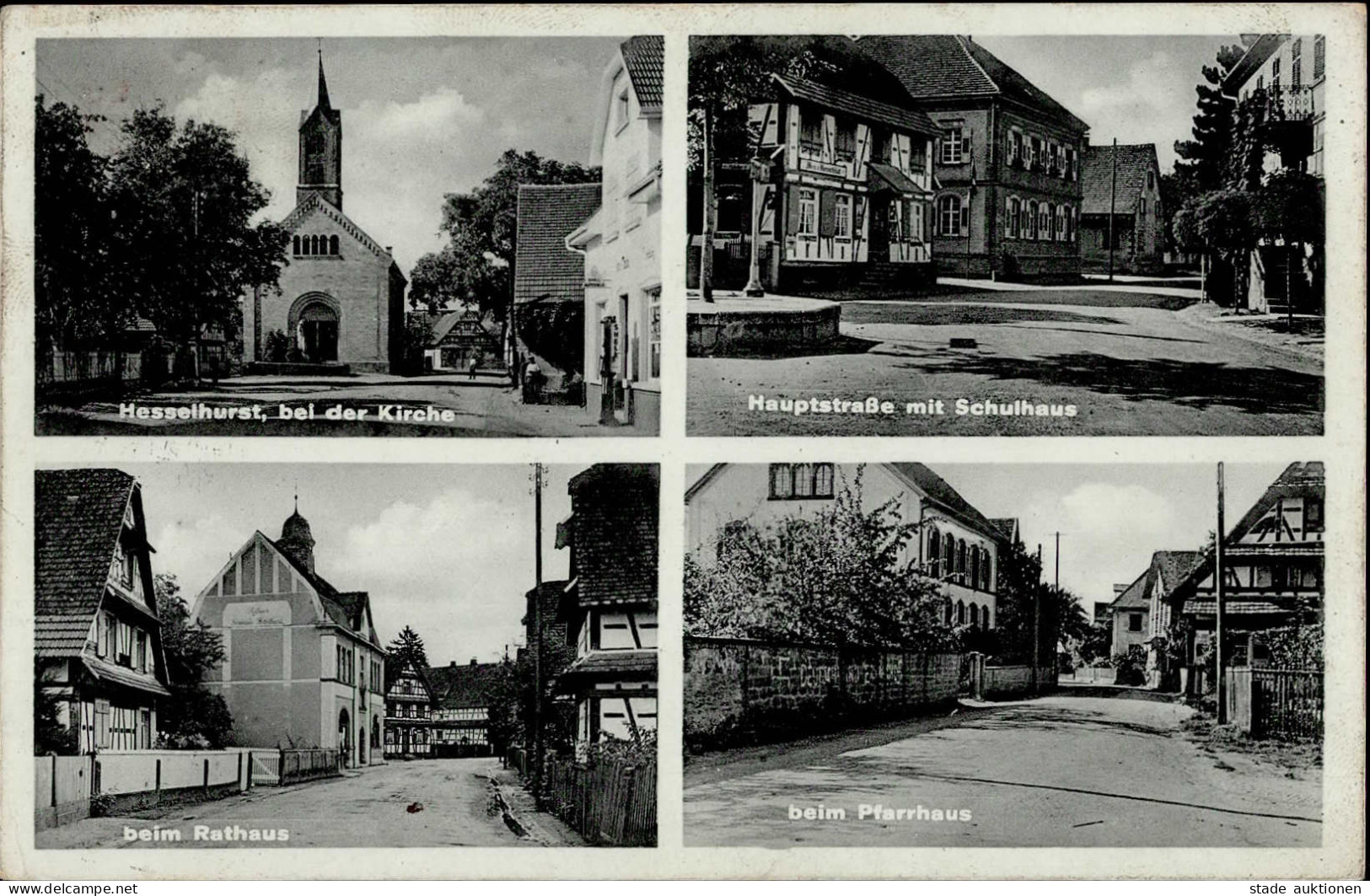 Hesselhurst (7608) Kirche Rathaus Schul-und Pfarrhaus 1940 I-II - Karlsruhe