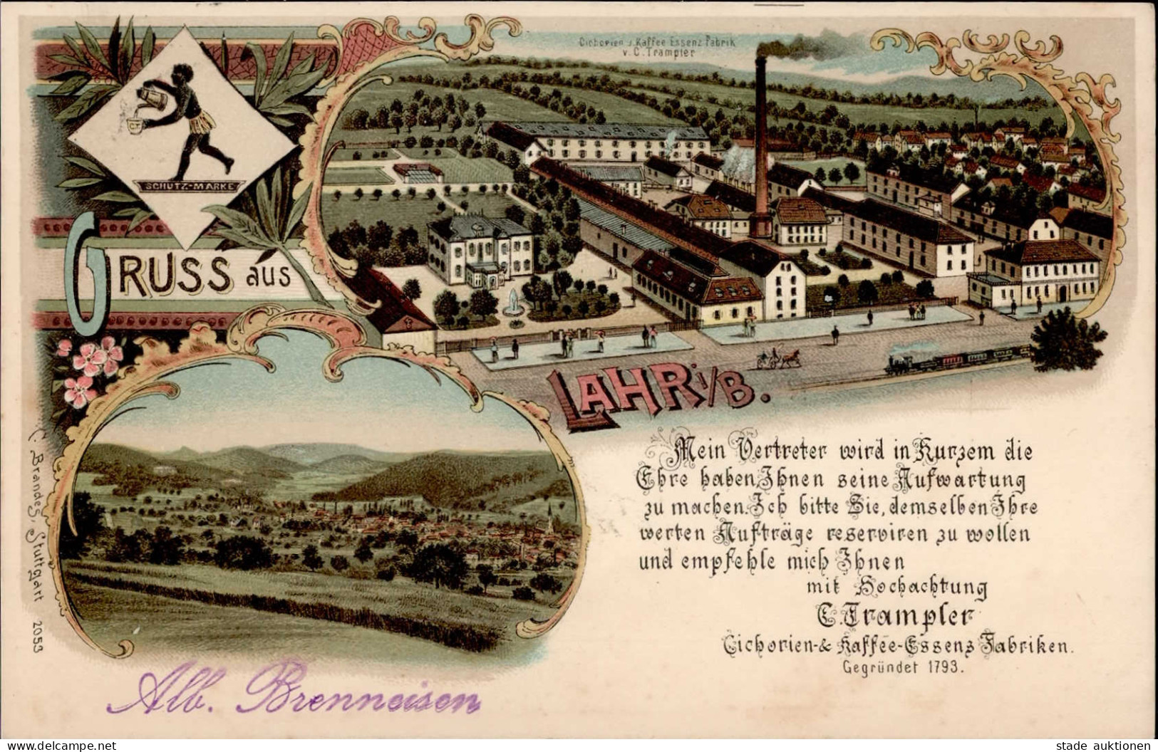 Lahr-Schwarzwald (7630) Kaffee-Essenz-Fabrik Trampler Eisenbahn 1899 I Chemin De Fer - Karlsruhe