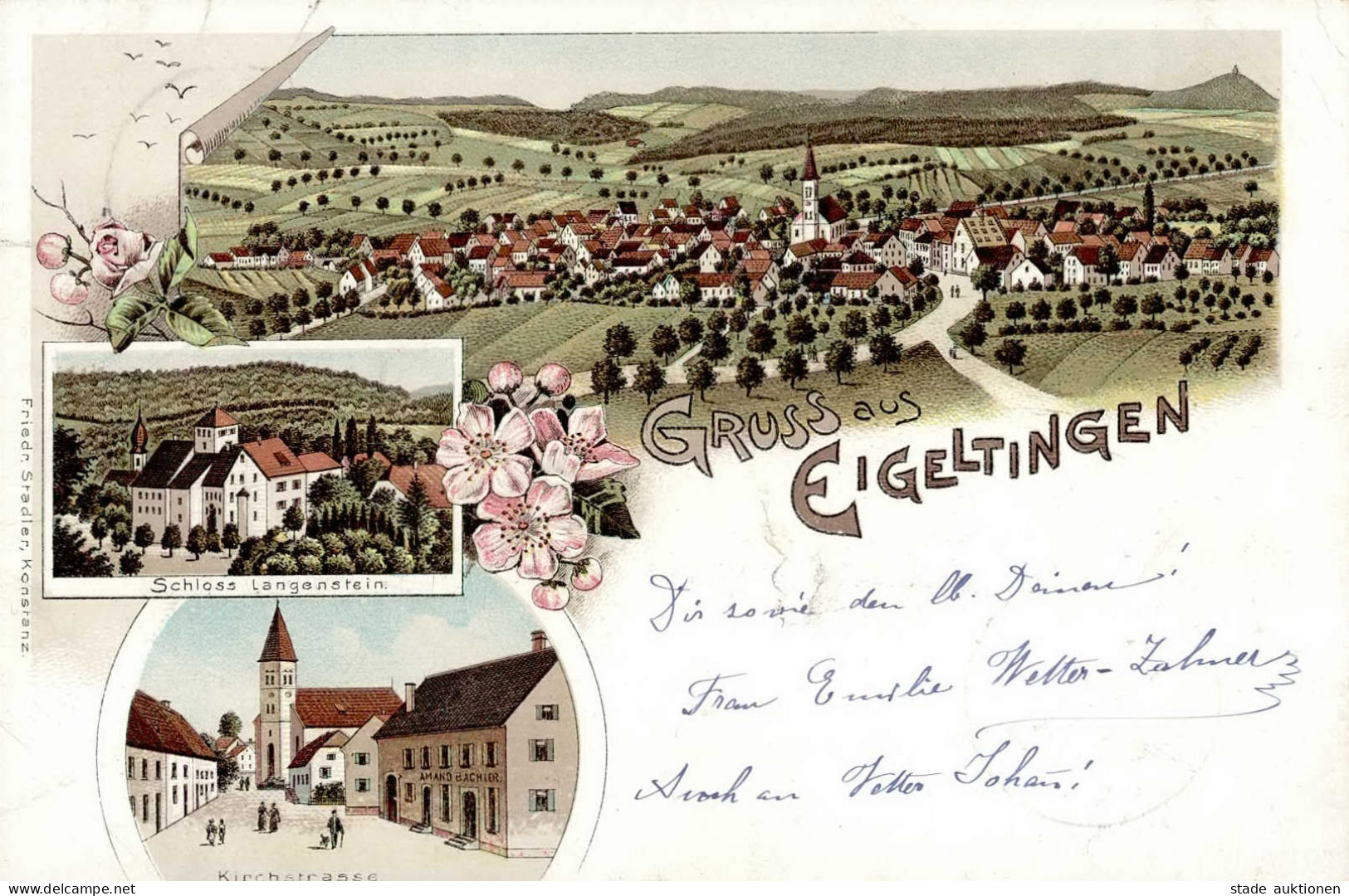 Eigeltingen (7706) Schloss Langenstein Kirchstrasse 1900 II (Stauchung) - Karlsruhe