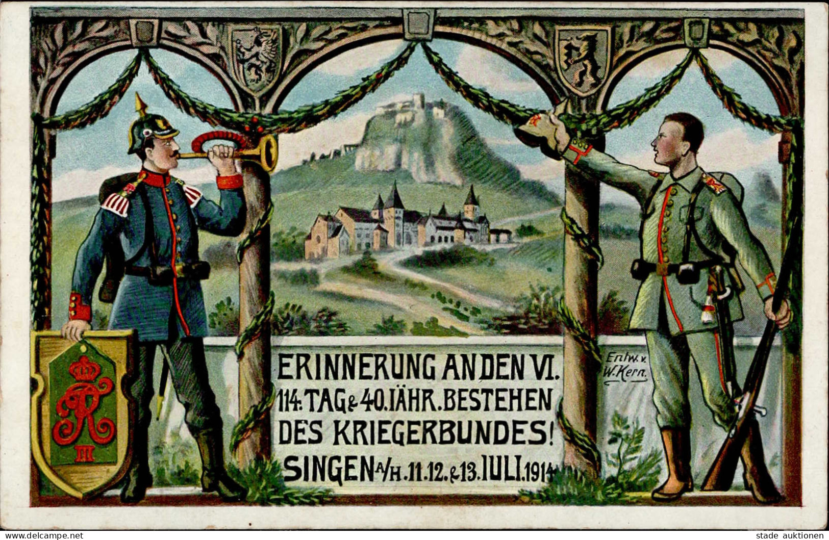 Singen (7700) Erinnerung An Das 40-jährige Bestehen Des Kriegerbundes 11. Bis 13. Juli 1914 Sign. W. Kern I-II - Karlsruhe