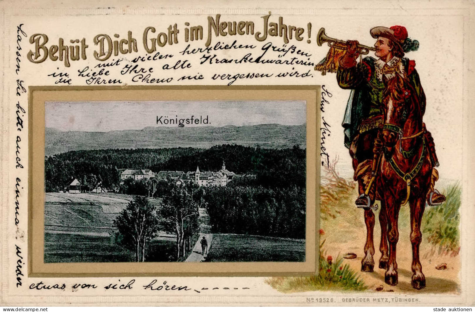 Königsfeld (7744) Neujahr Trompeter Auf Pferd Prägedruck 1903 I-II Bonne Annee - Karlsruhe