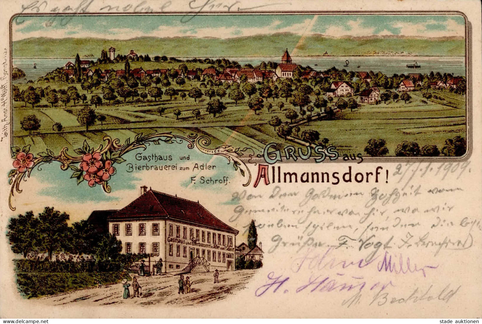 Allmannsdorf (7750) Gasthaus Und Brauerei Zum Adler 1909 II (kleine Stauchung) - Konstanz