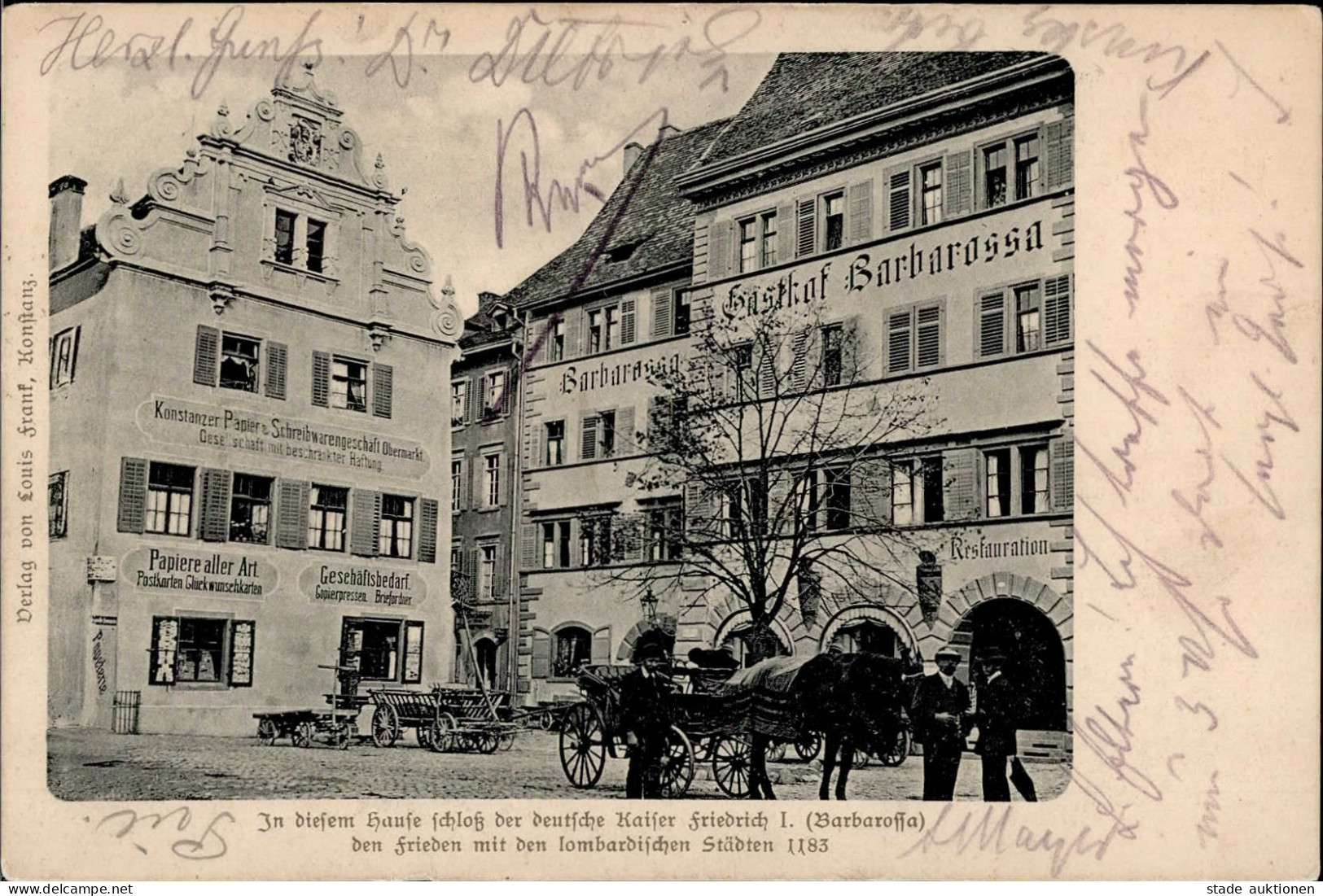 Konstanz (7750) Gasthaus Barbarossa Papier- Und Schreibwarenhandlung 1904 I-II - Konstanz