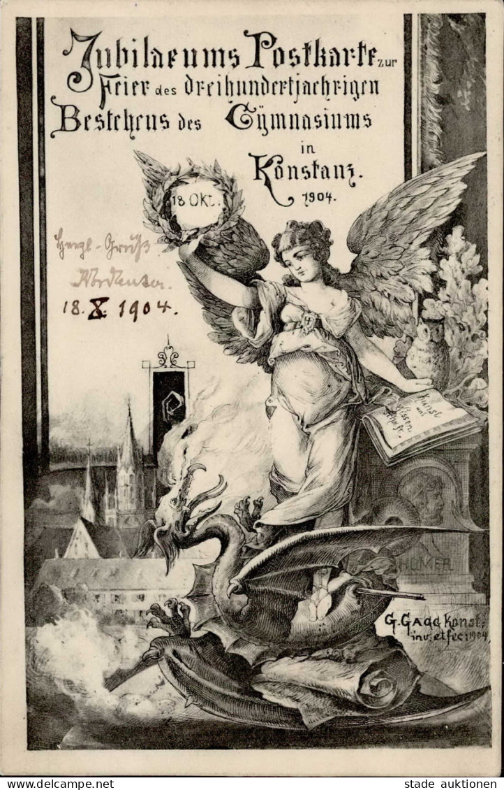 Konstanz (7750) Jubiläums Postkarte Zur Feier- Und Dreihundertjährigen Bestehens Des Gymnasiums 18. Oktober 1904 Signier - Konstanz