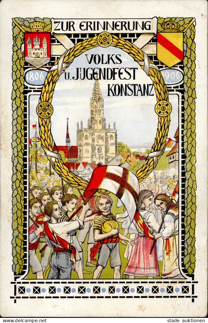 Konstanz (7750) Volks- Und Jugendfest 1906 Signiert II (Abschürfungen RS) - Konstanz