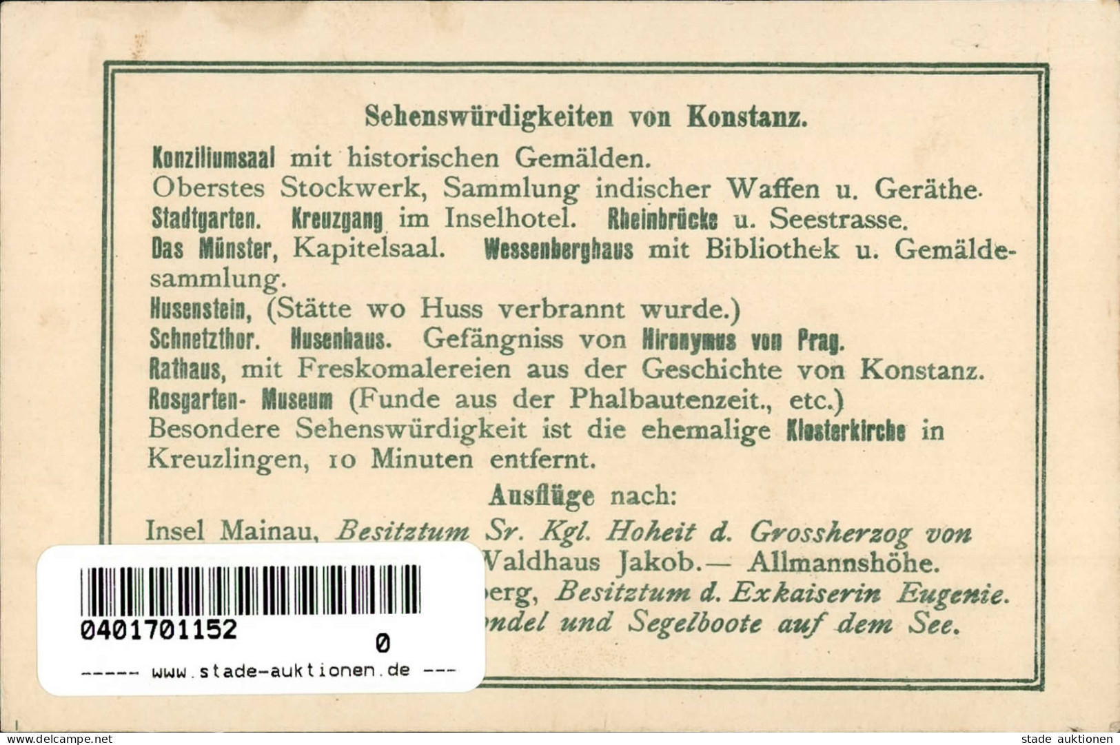 Konstanz (7750) Werbe-Karte Hotel Post I- (keine AK-Einteilung) - Konstanz