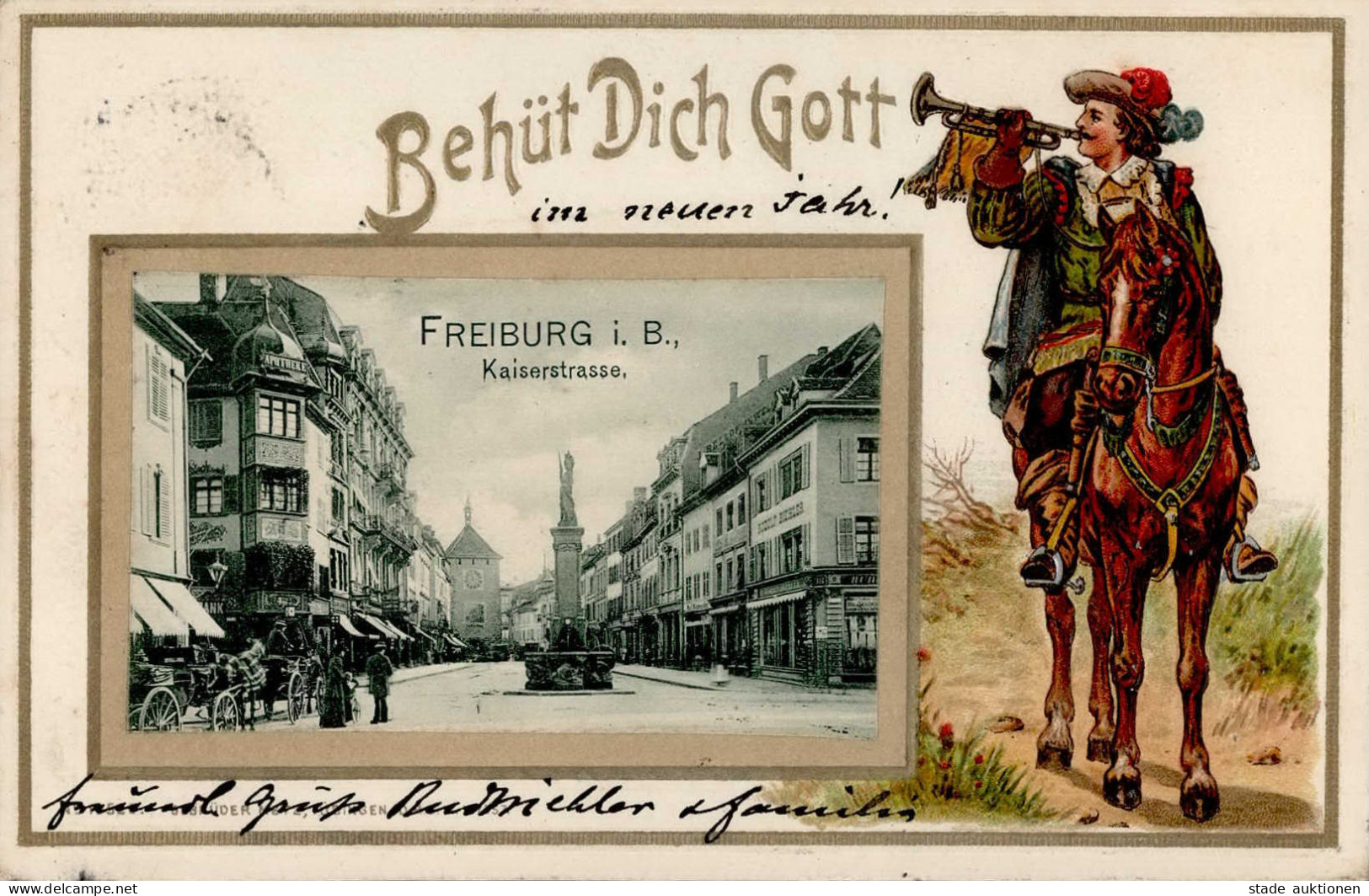 Freiburg Im Breisgau (7800) Kaiserstrasse Trompeter 1900 Prägedruck I-II - Freiburg I. Br.