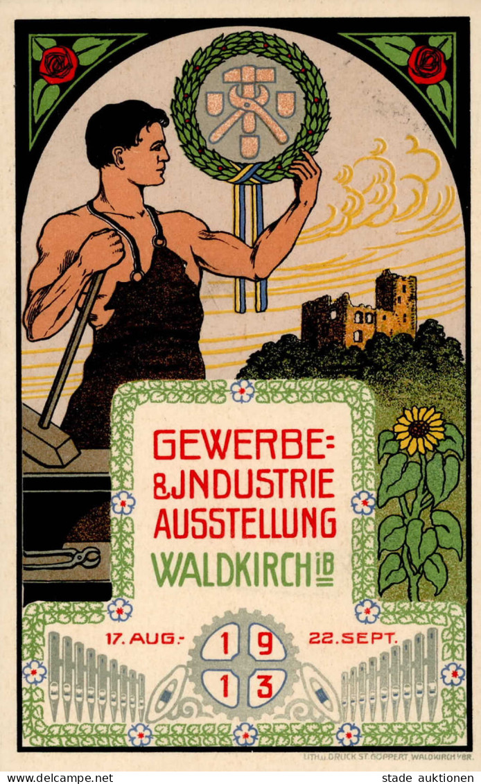 WALDKIRCH (7808) - GEWERBE-AUSSTELLUNG 1913 Dekorative Offiz. Ausstellungskarte I - Freiburg I. Br.