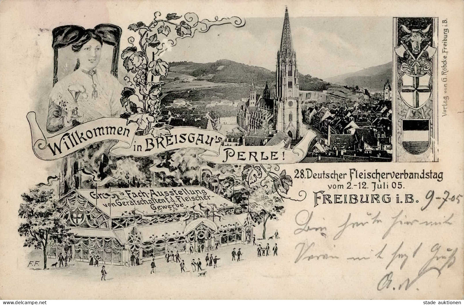 Freiburg Im Breisgau (7800) 28. Deutscher Fleischerverbandstag 1905 II (RS Fleckig) - Freiburg I. Br.